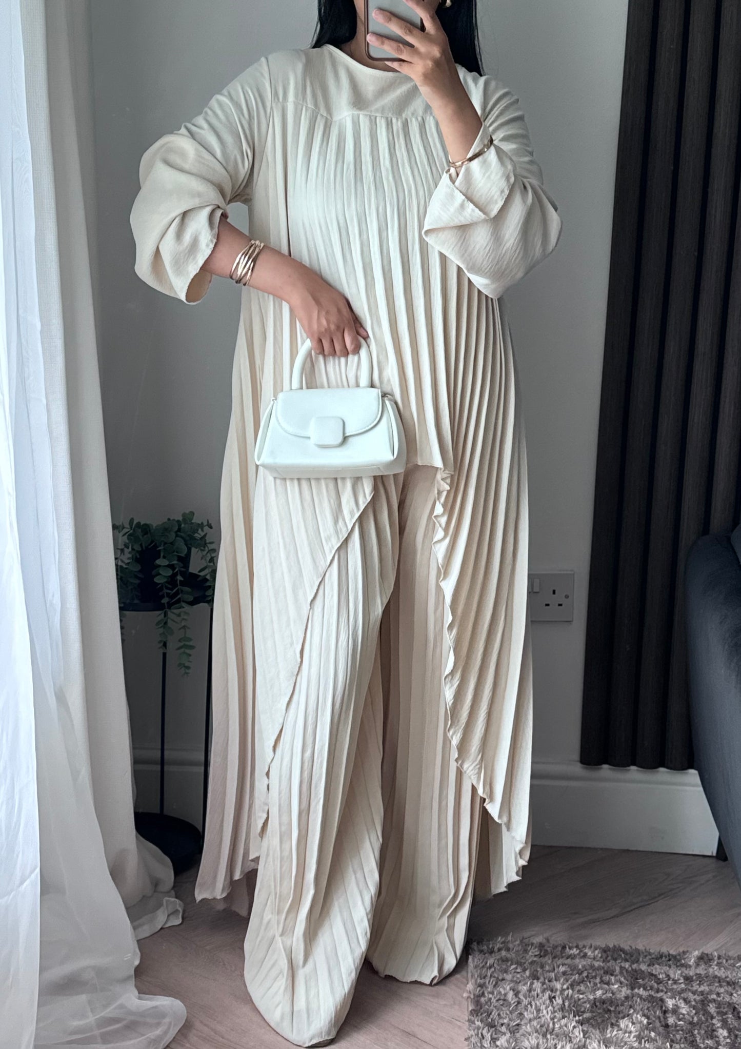 Lana Pleated Trouser and Top Set In Cream