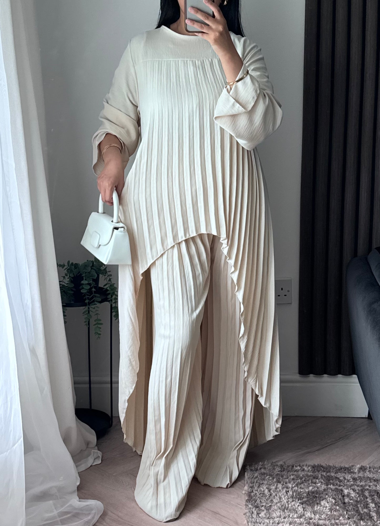 Lana Pleated Trouser and Top Set In Cream