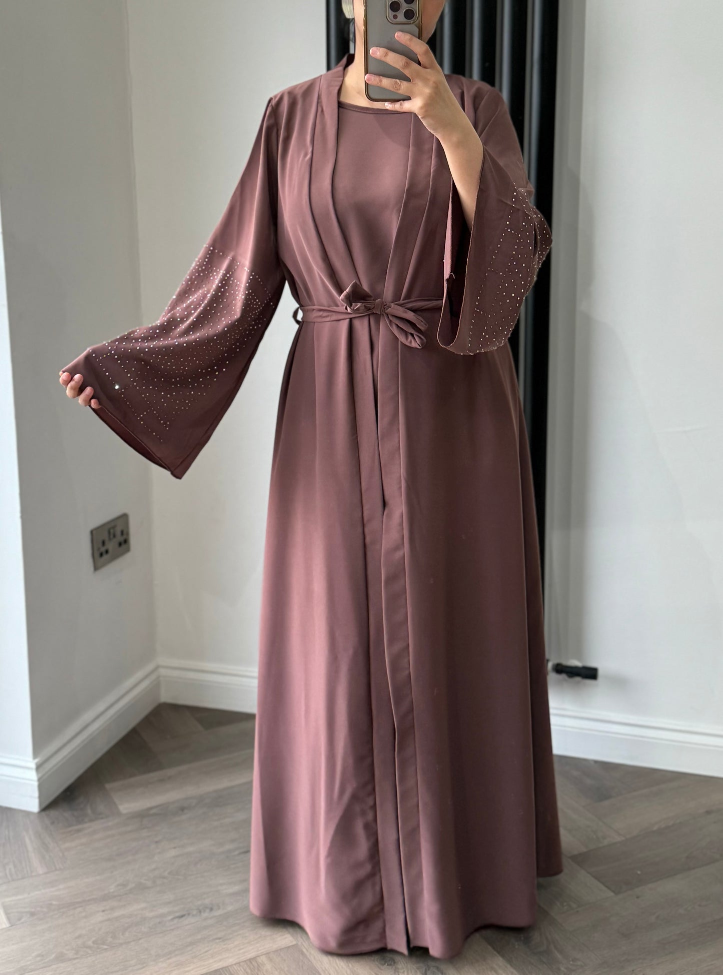 Dana Two Piece Long Jacket Set In Mauve