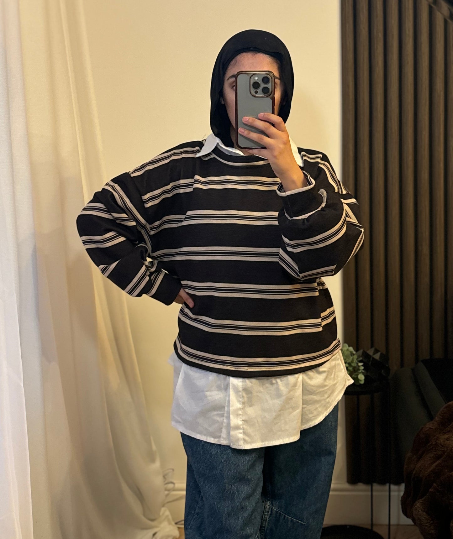 Striped White Shirt Jumper In Black