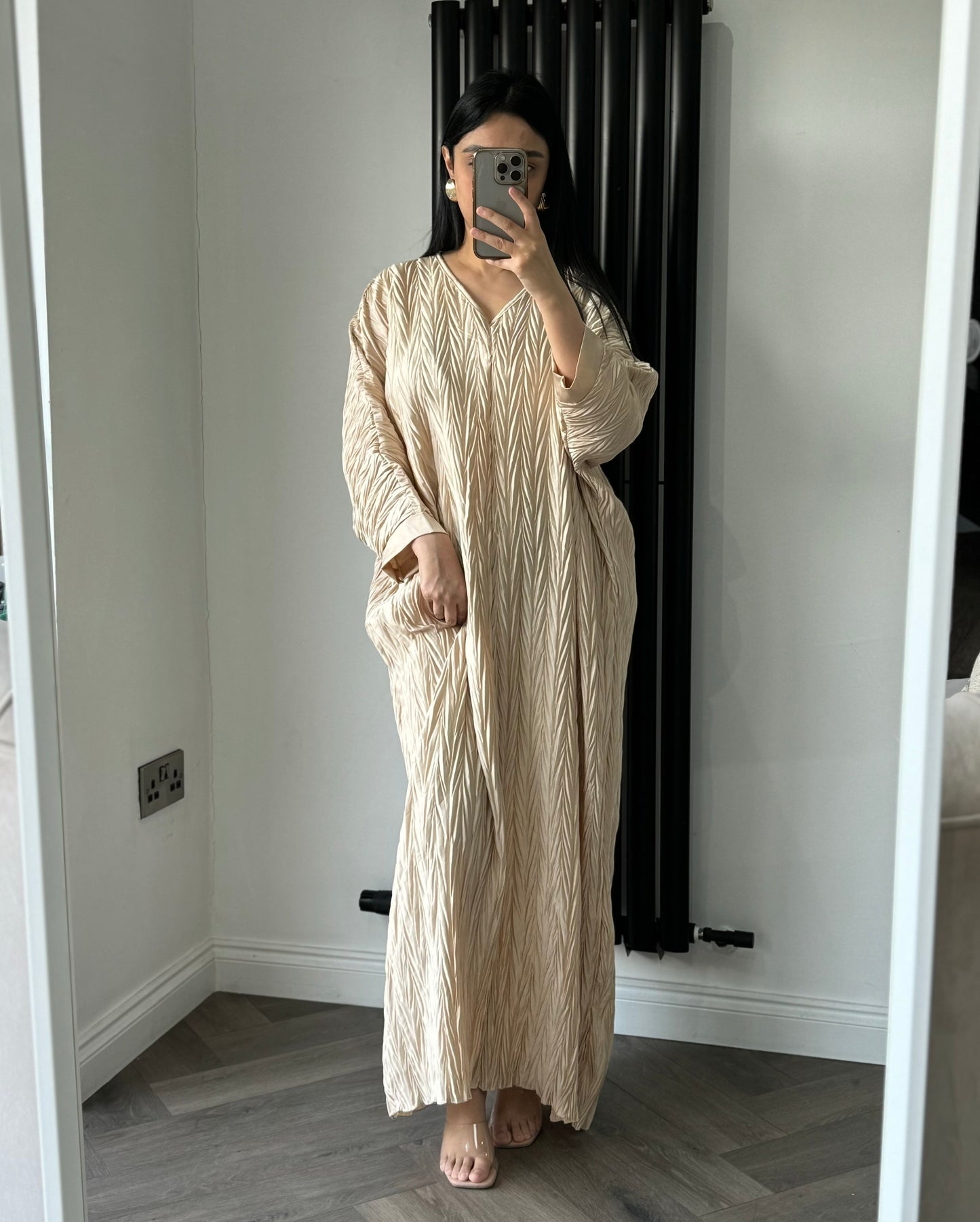Adara Crinkle Abaya Dress In Light Gold