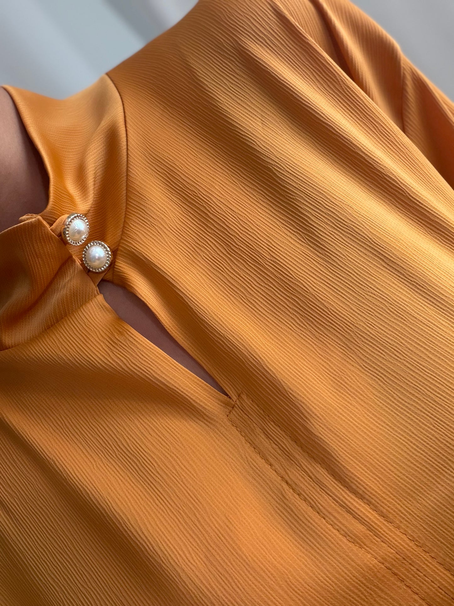 Aya Split Pearl Detail Blouse and Trouser Set In Mustard