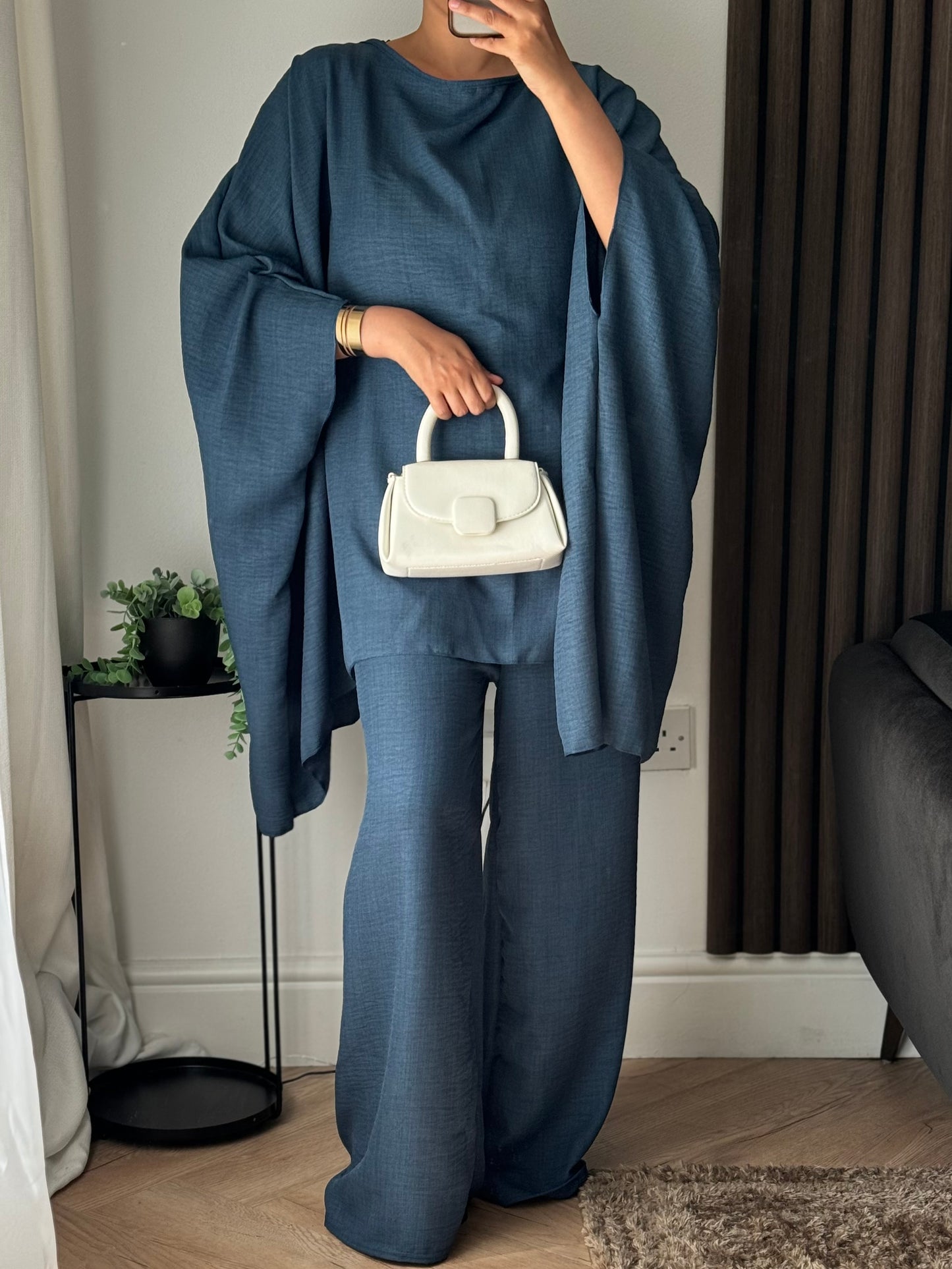 Lila Cape Top And Trouser Set In Blue