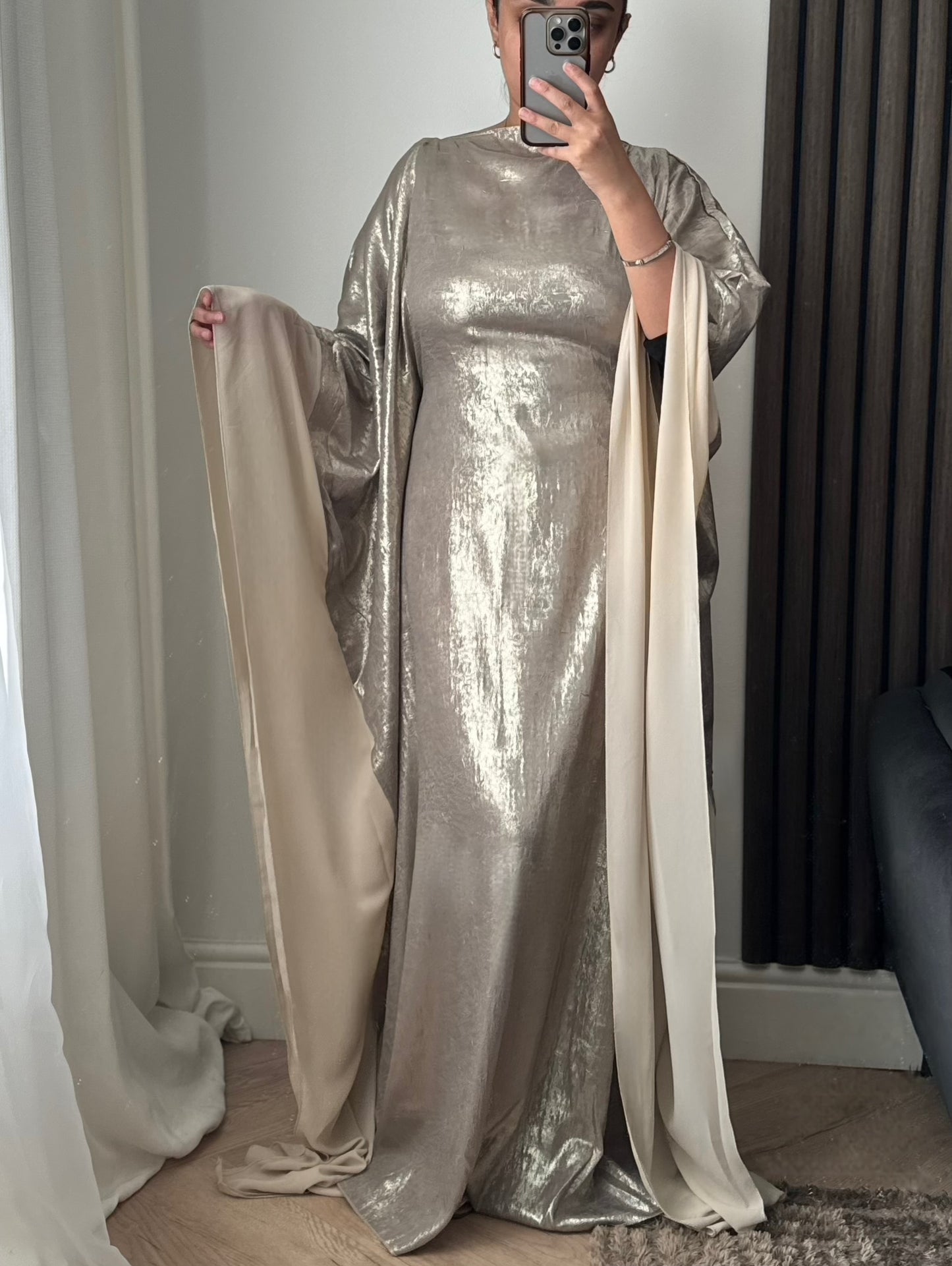 Noor Shimmer Kaftan Dress in Champagne