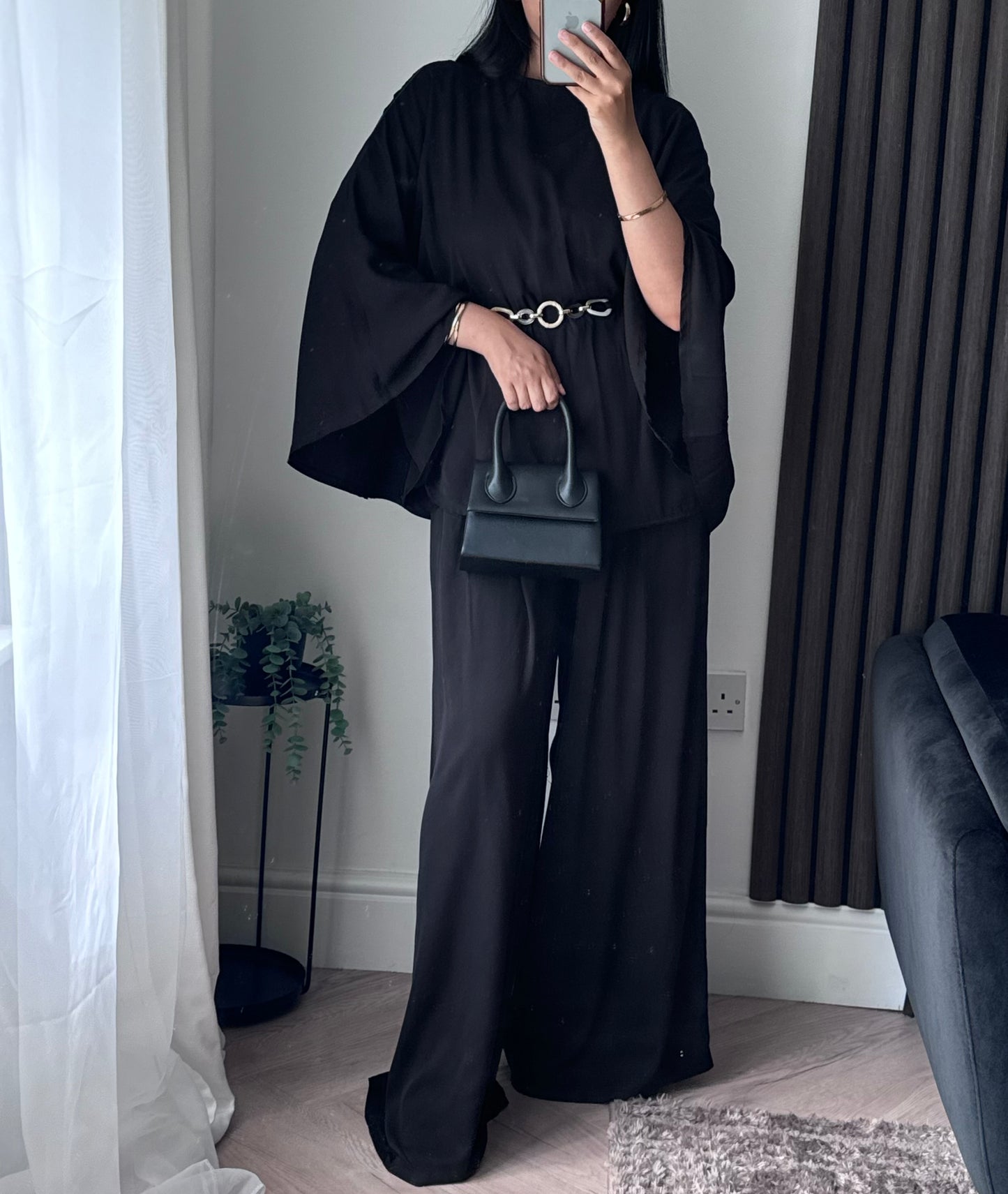 Aria Belted Top And Trouser Set in Black