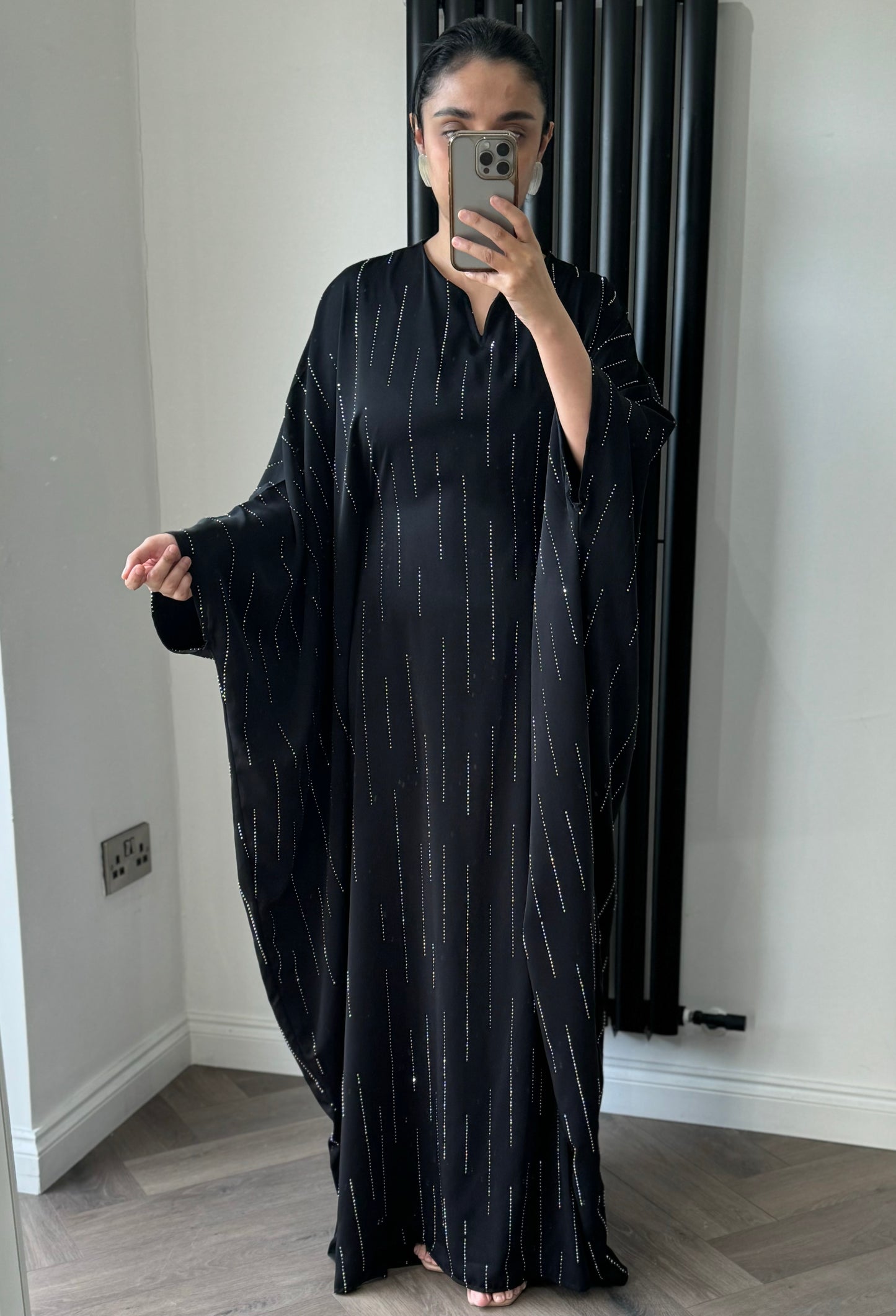 Ella Batwing Sleeve Diamanté Dress In Black