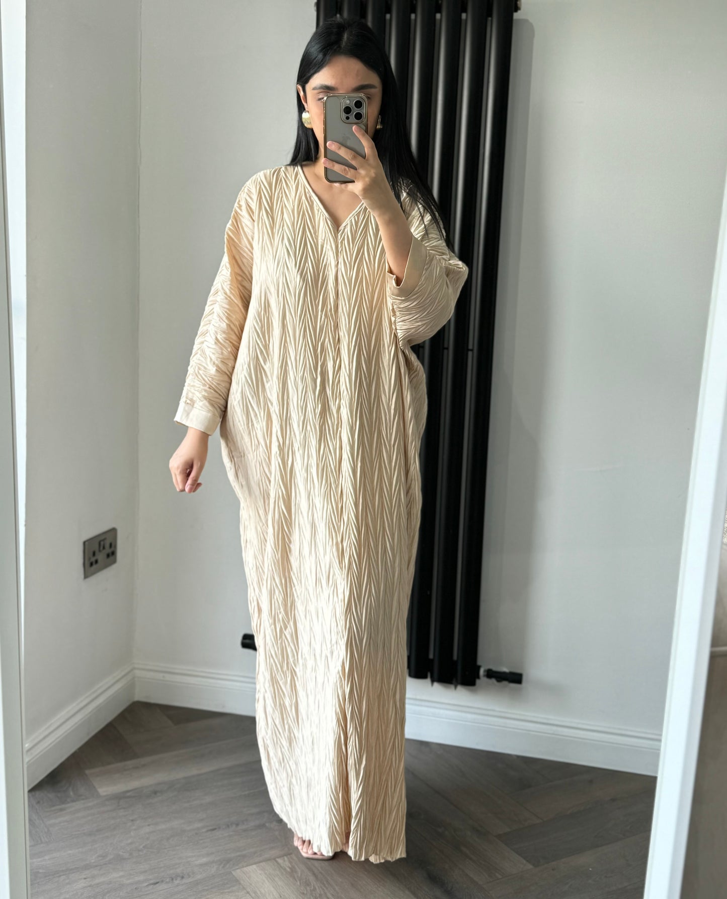 Adara Crinkle Abaya Dress In Light Gold