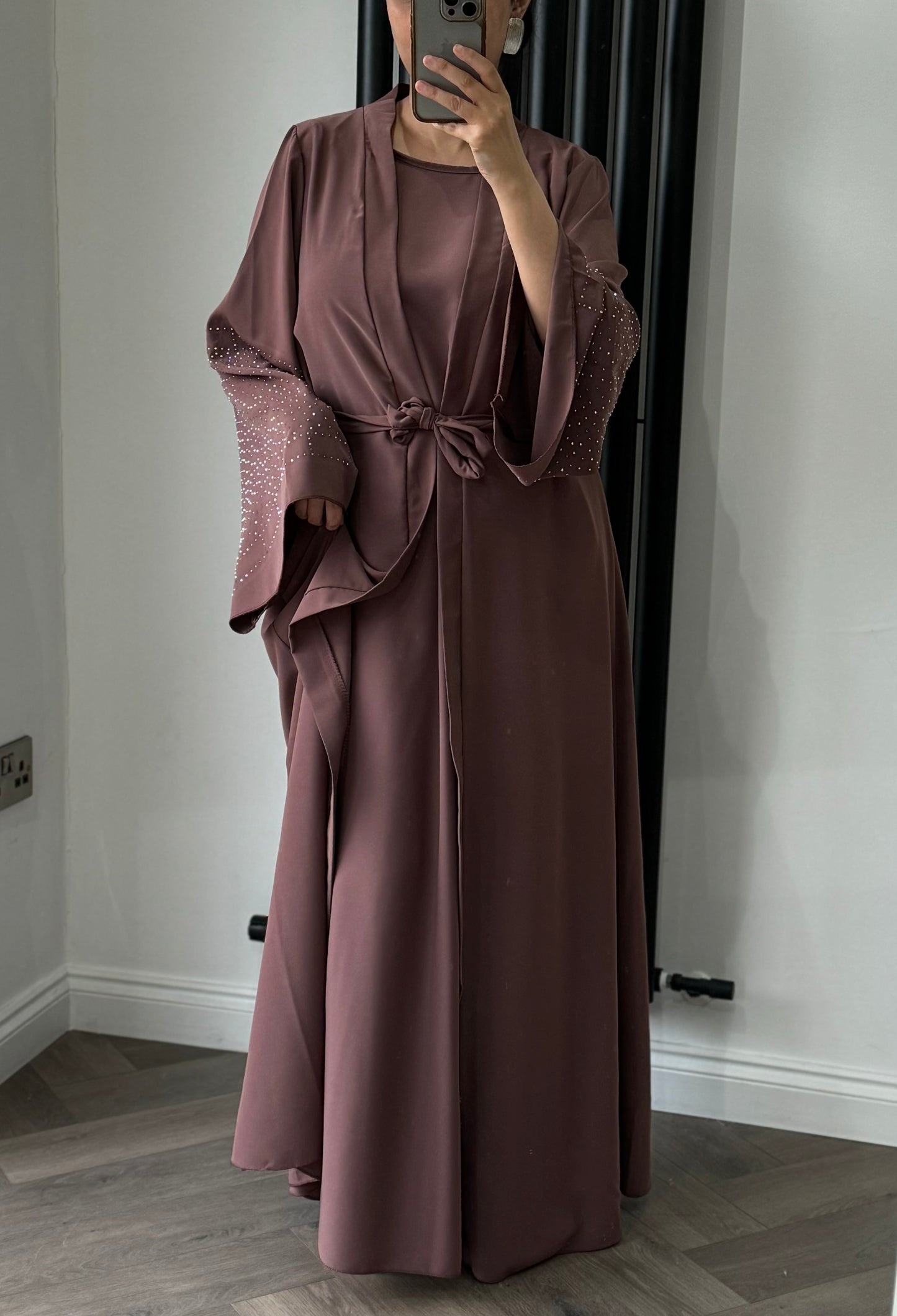 Dana Two Piece Long Jacket Set In Mauve