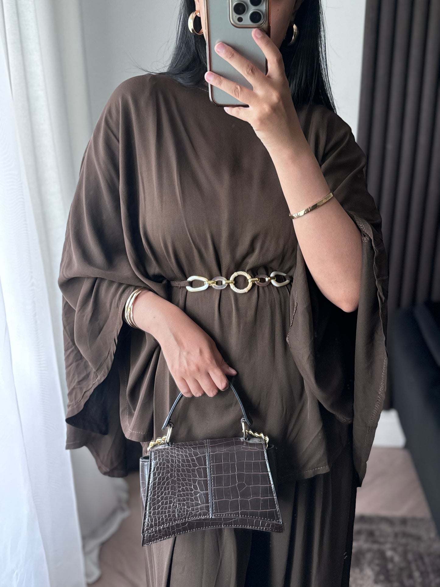 Aria Belted Top And Trouser Set in Brown
