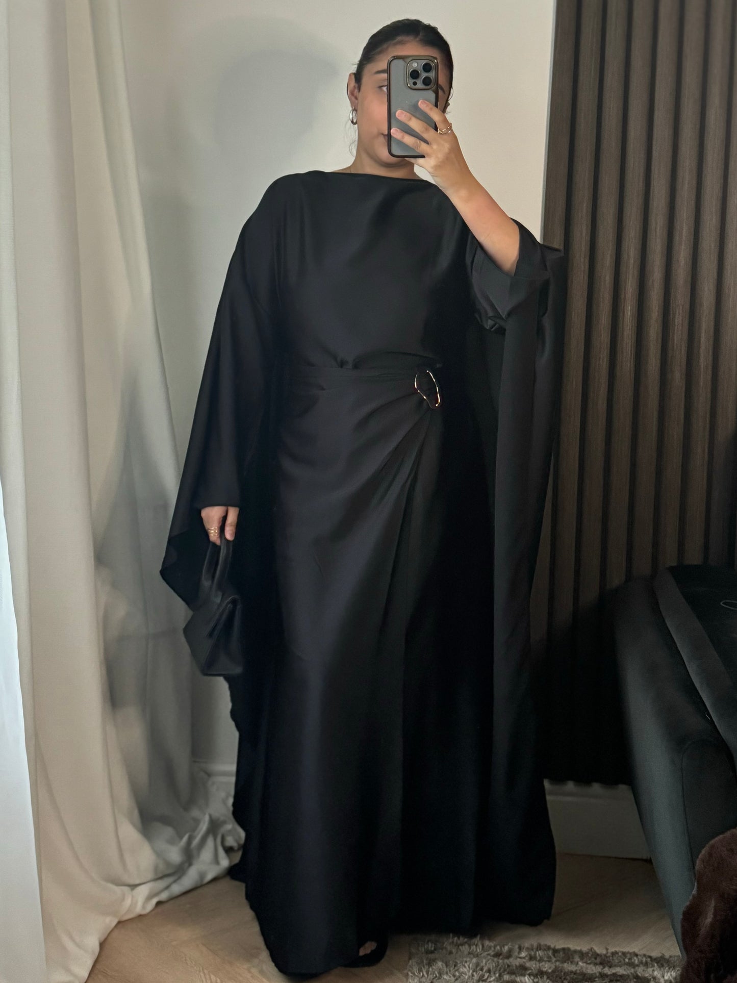 Rana Cape Gold Belt Detail Dress In Black