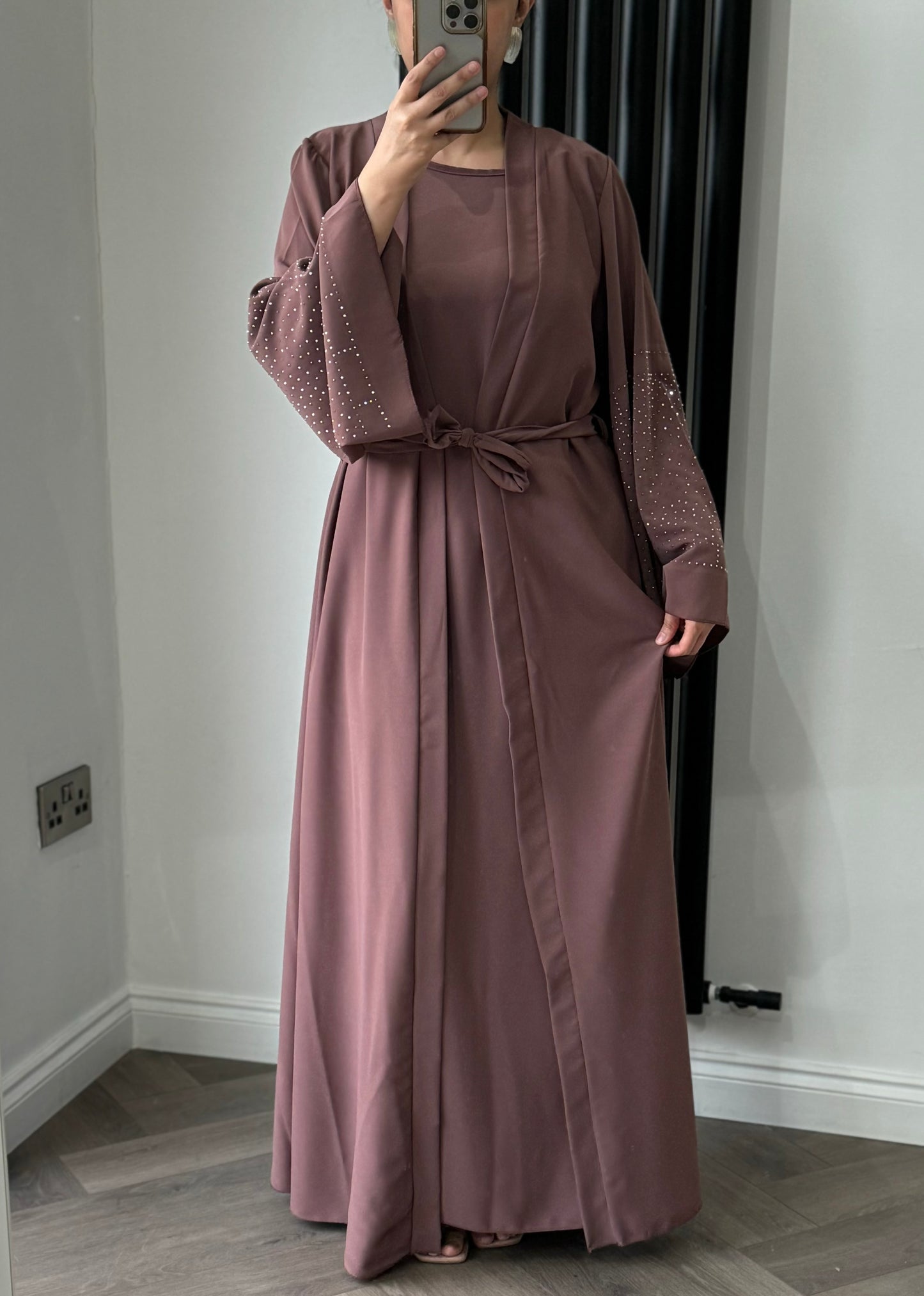 Dana Two Piece Long Jacket Set In Mauve