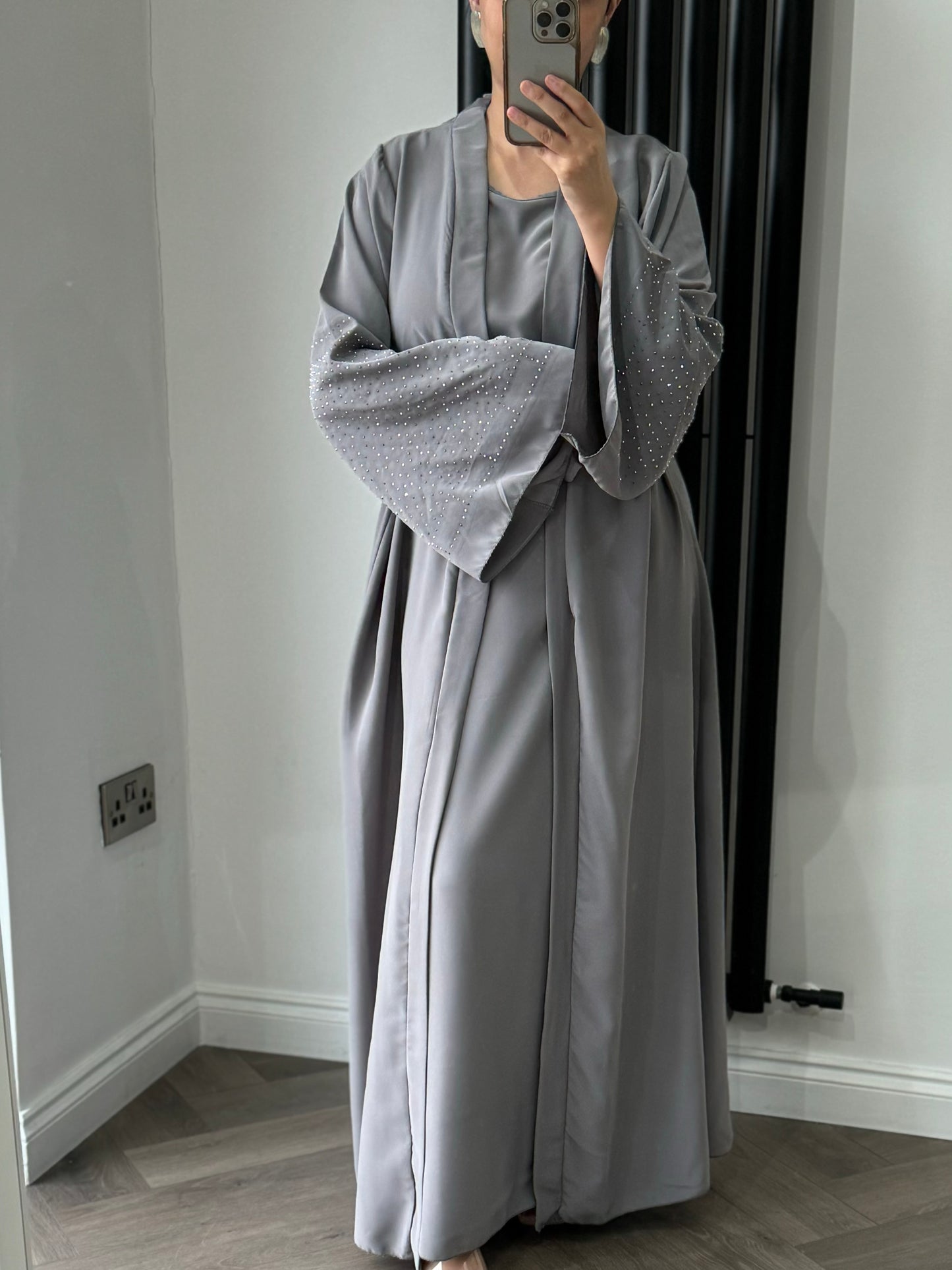 Dana Two Piece Long Jacket Set In Grey