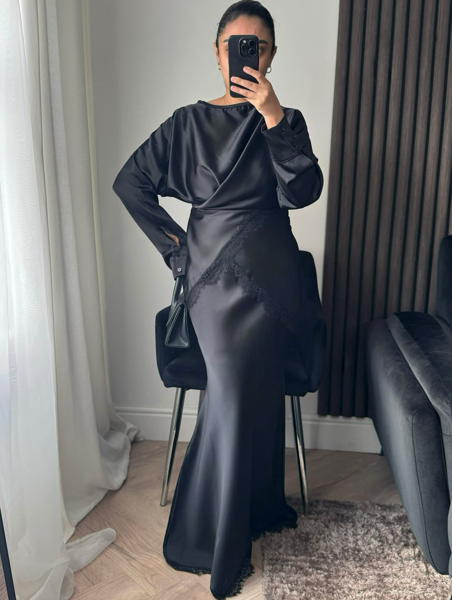 Alia Tie Wrap Lace Top And Skirt Set In Black