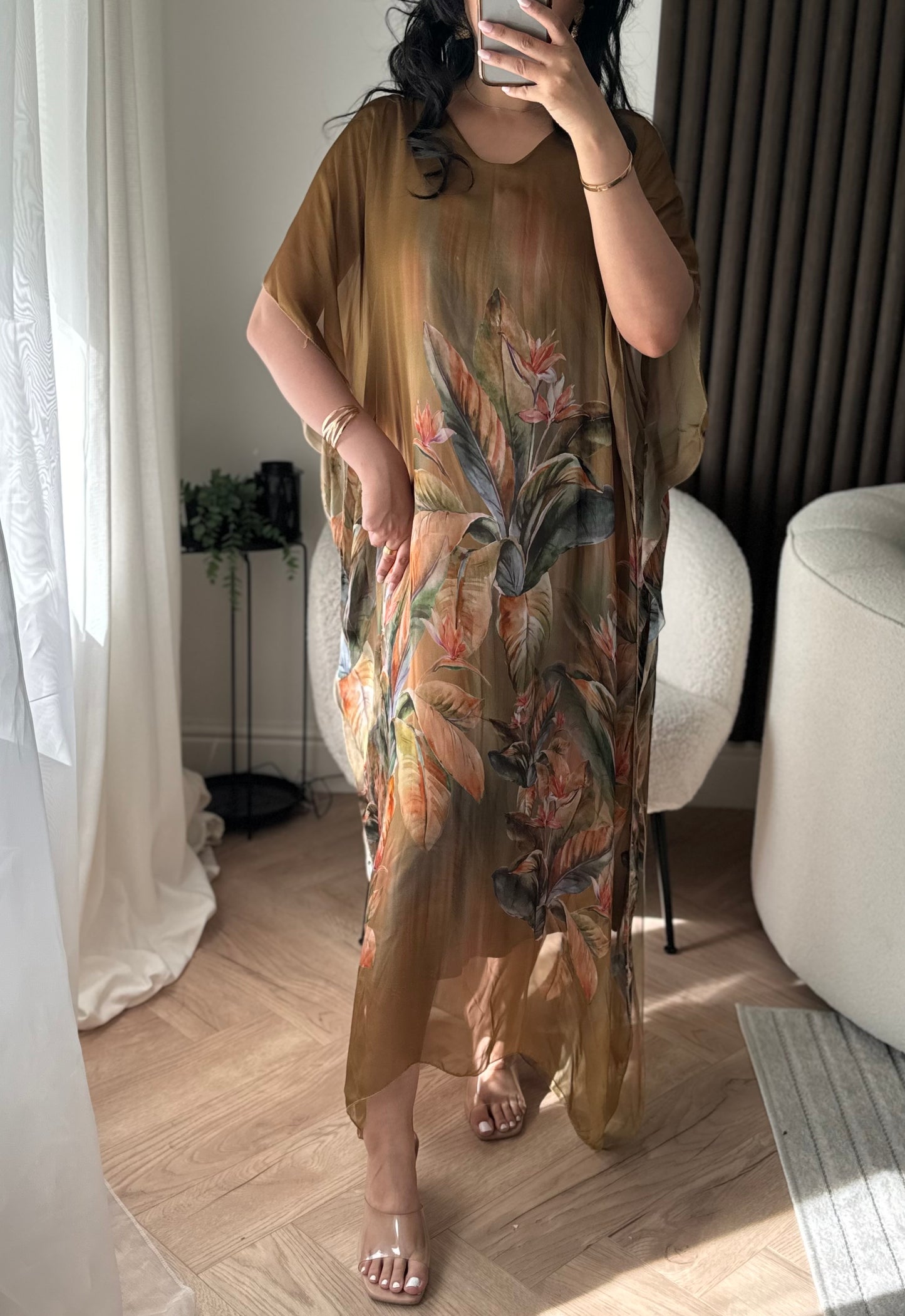 Mila Floral Kaftan In Mustard