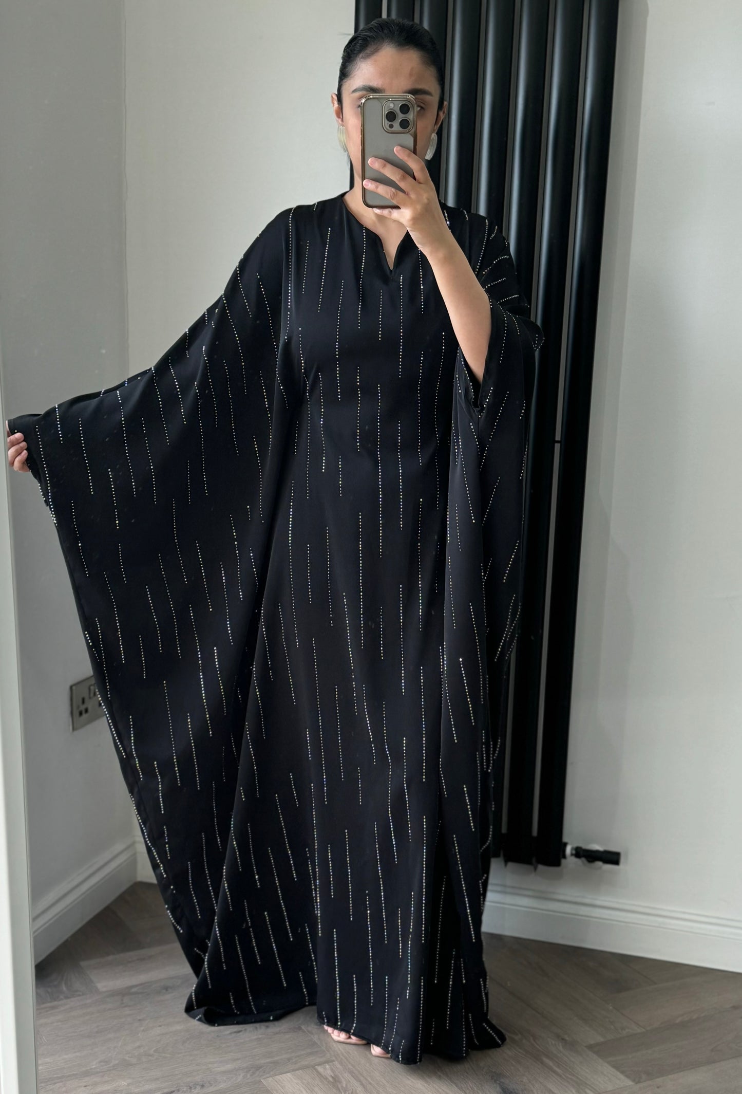 Ella Batwing Sleeve Diamanté Dress In Black