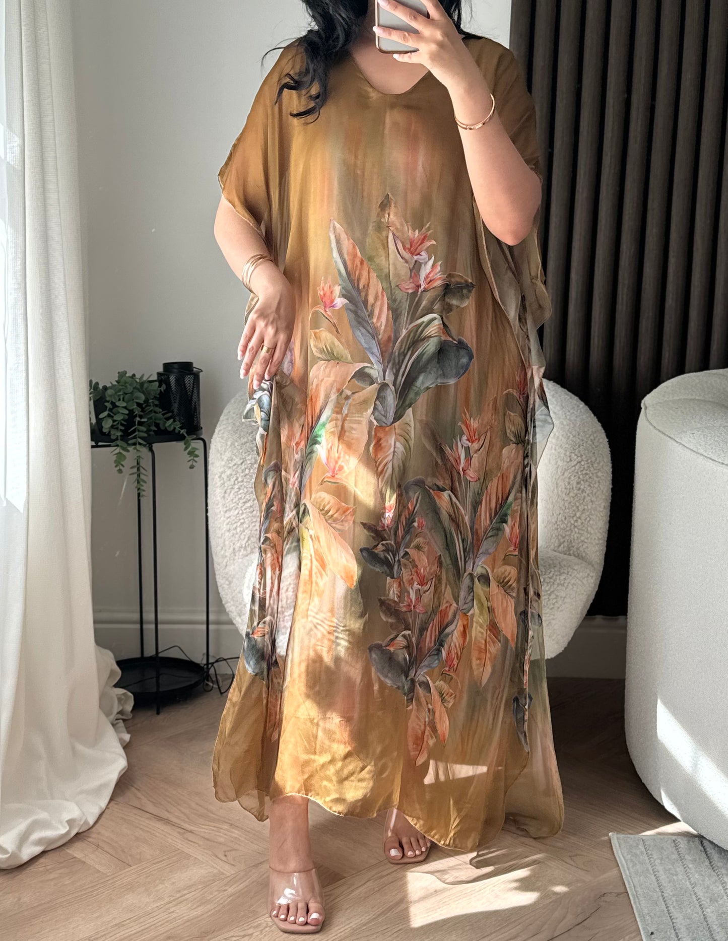 Mila Floral Kaftan In Mustard