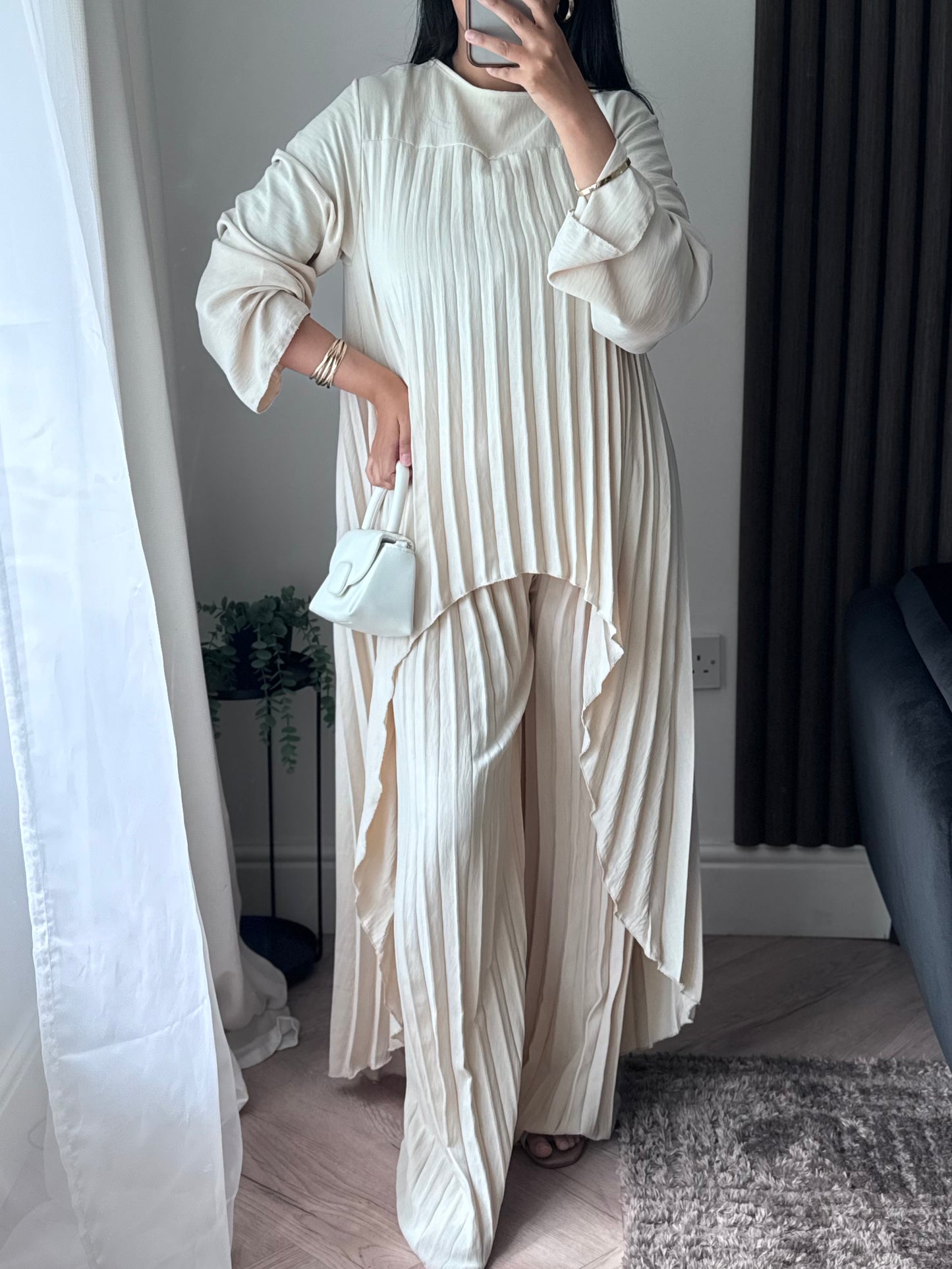 Lana Pleated Trouser and Top Set In Cream