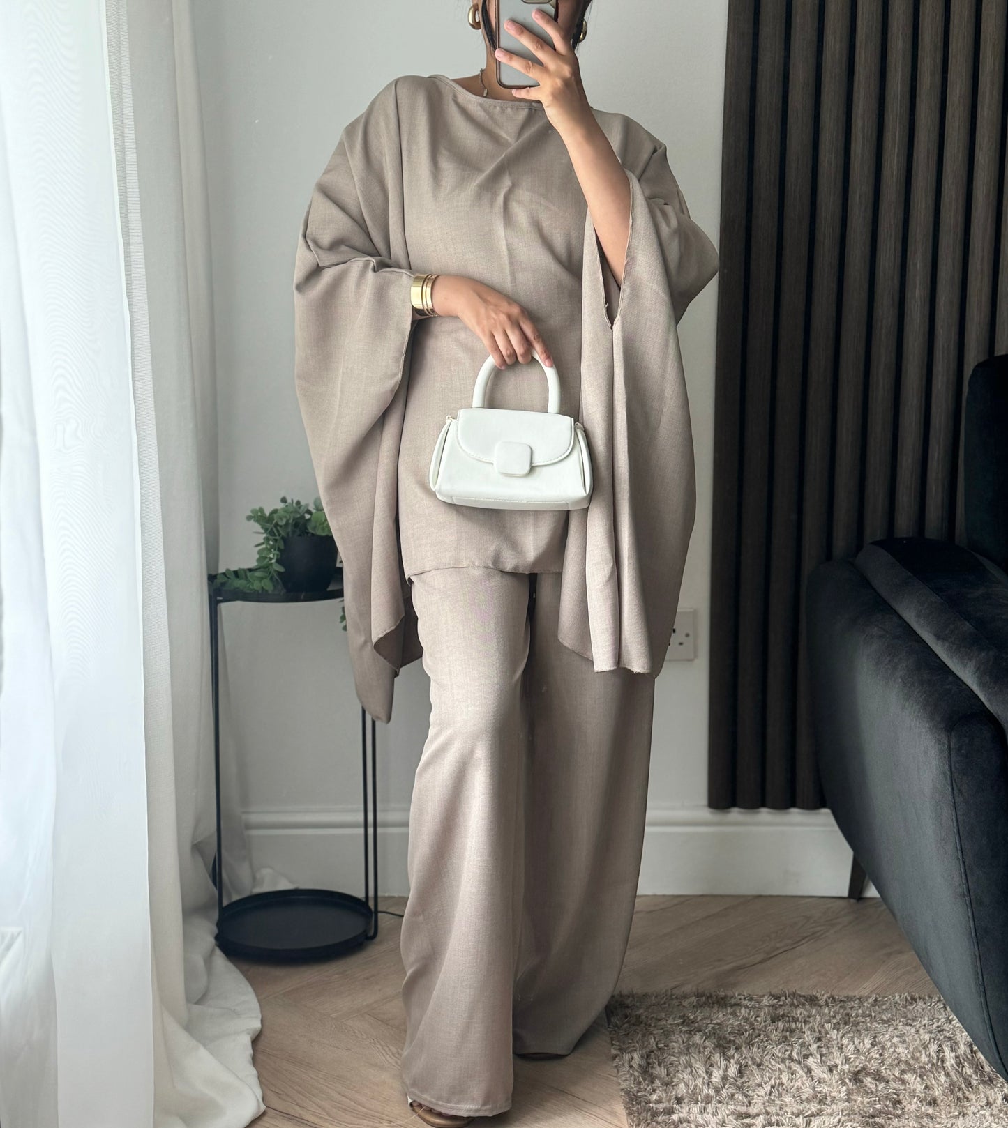 Lila Cape Top And Trouser Set In Taupe