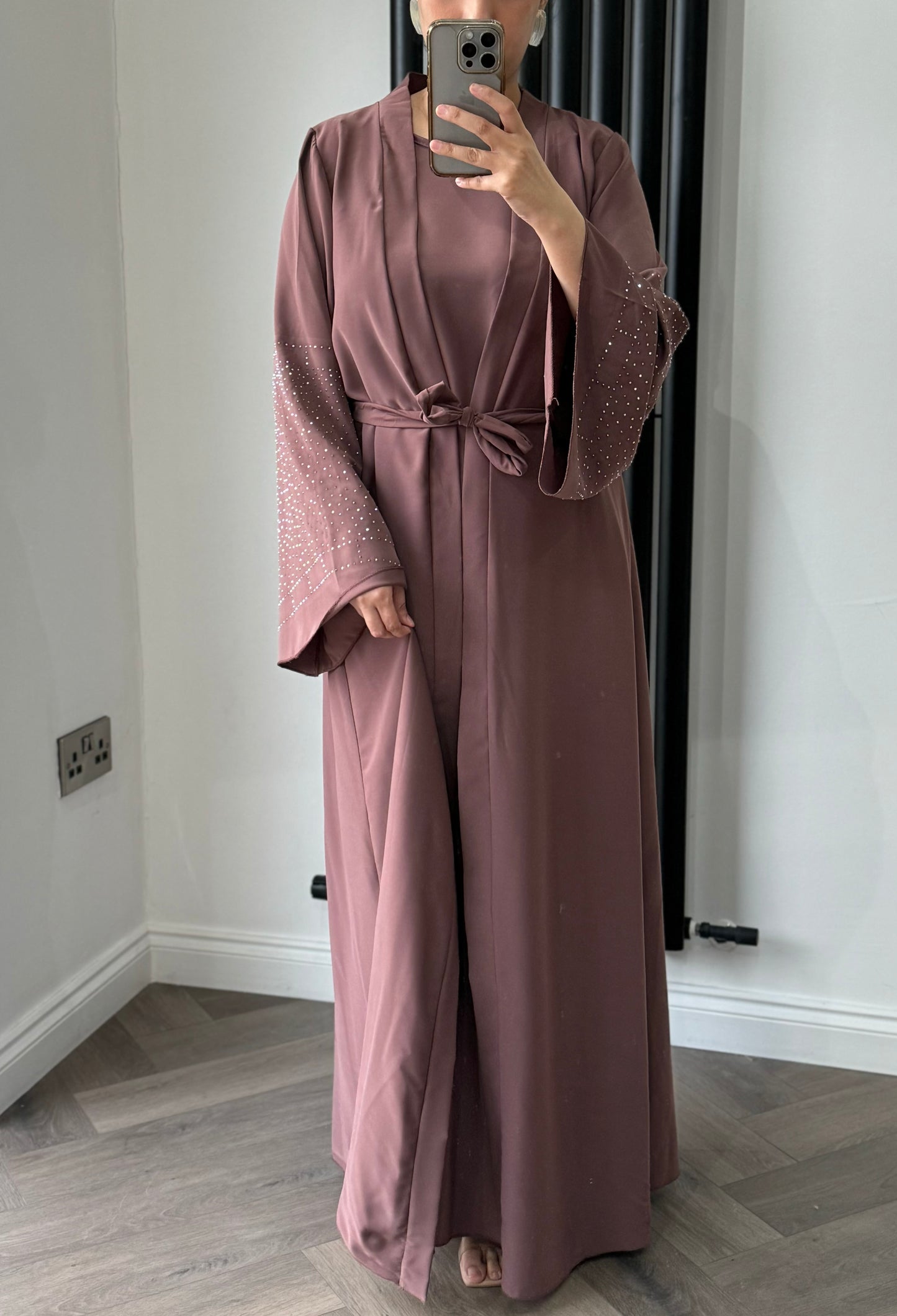 Dana Two Piece Long Jacket Set In Mauve