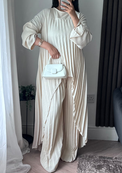 Lana Pleated Trouser and Top Set In Cream