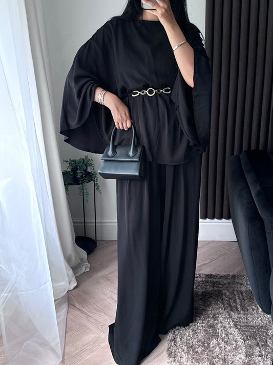 Aria Belted Top And Trouser Set in Black