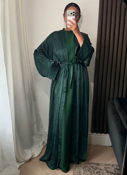 Aziza Open Abaya Set In Emerald