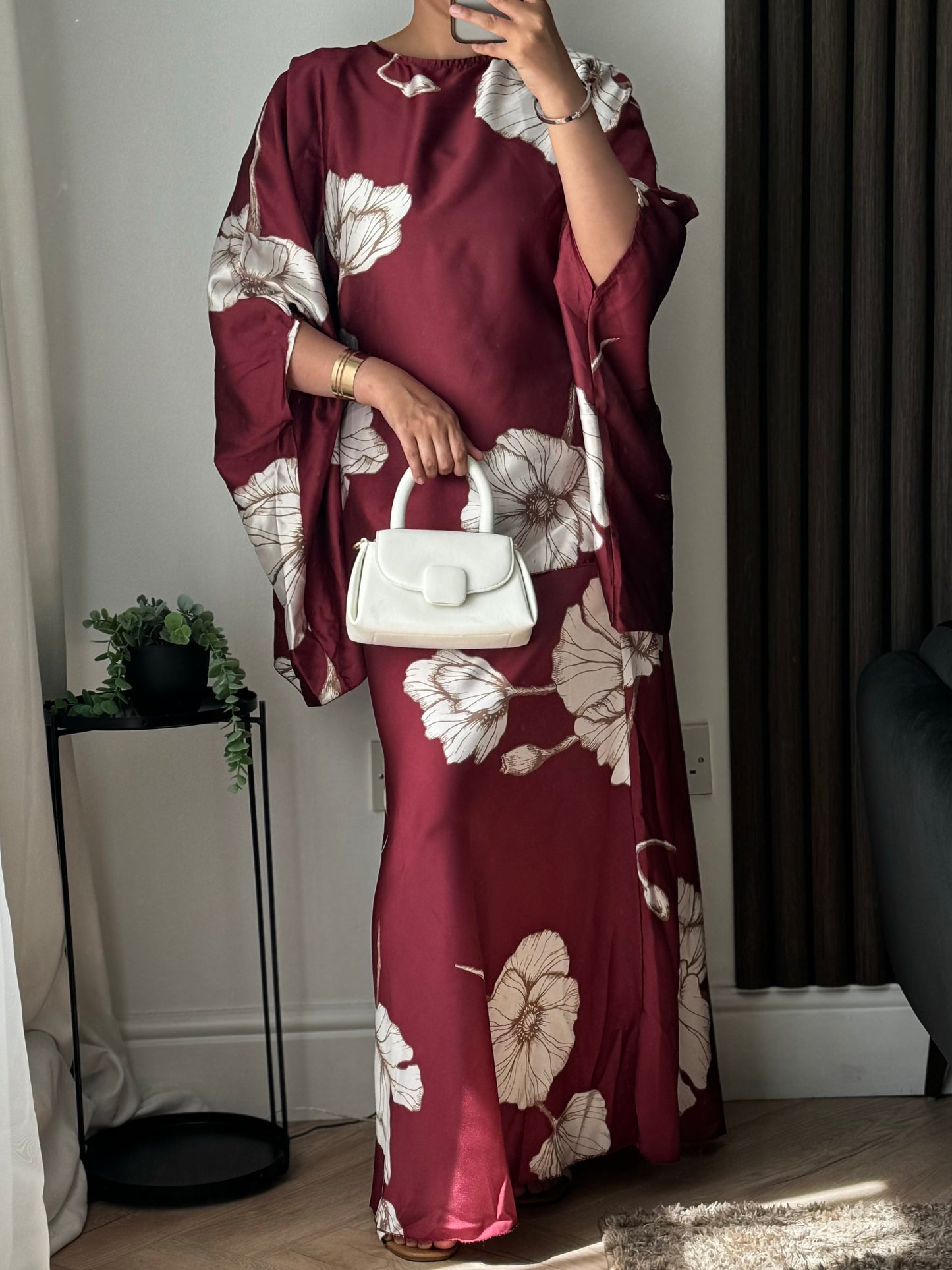 Aiza Floral Top and Skirt Set In Red