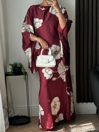 Aiza Floral Top and Skirt Set In Red