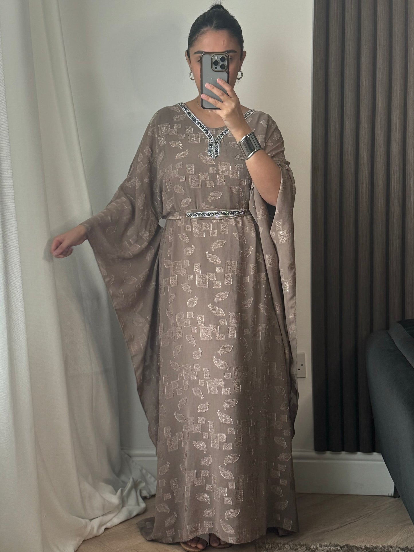 Rasha Embellished Kaftan In Taupe