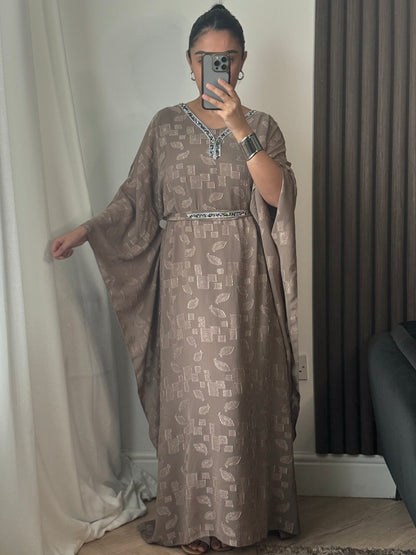Rasha Embellished Kaftan In Taupe