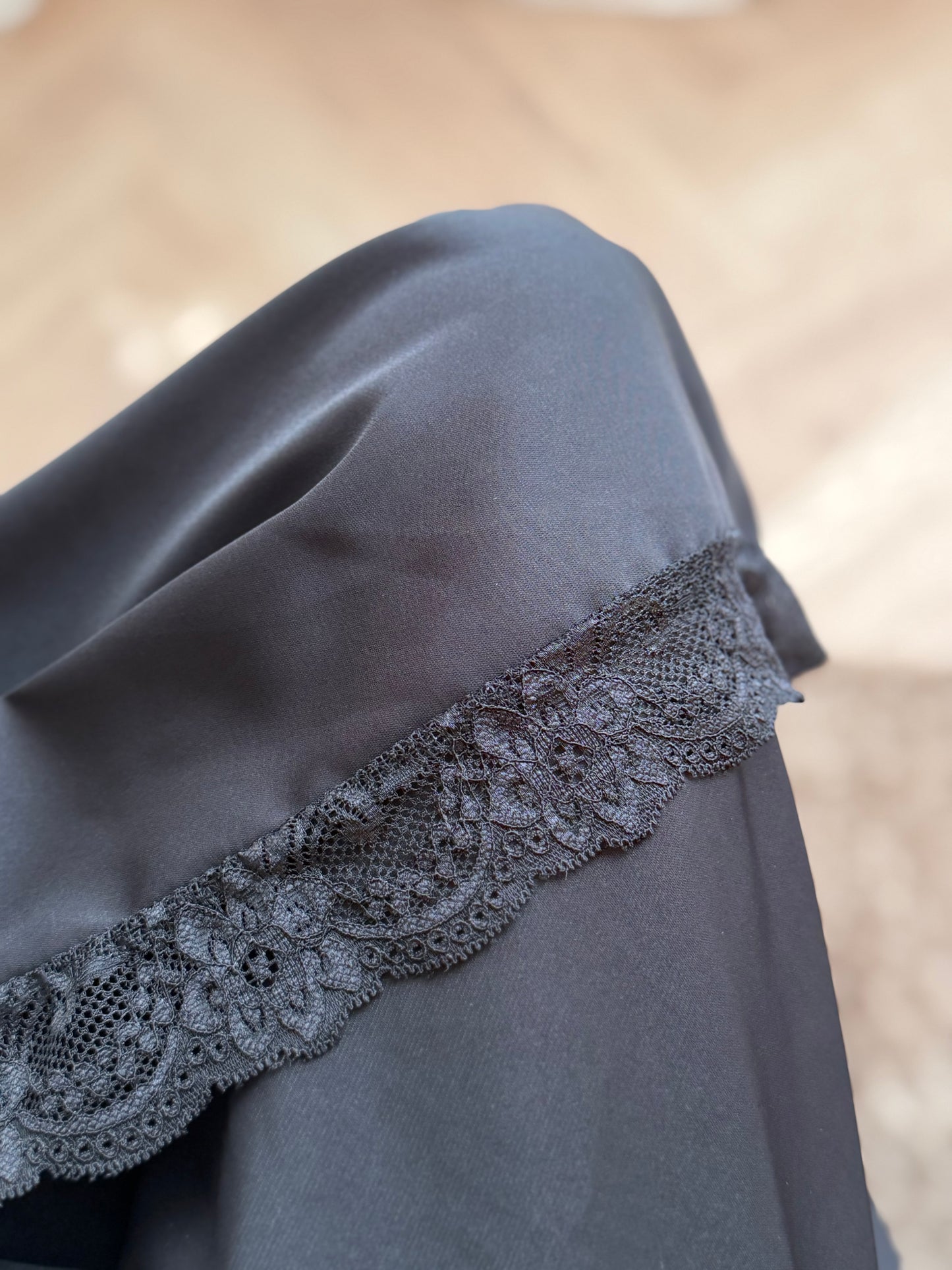 Lace Trim Cape Dress in Black