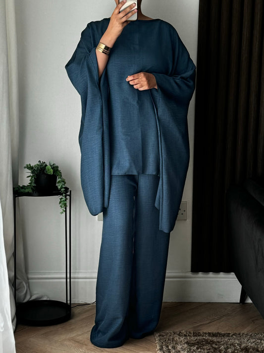 Lila Cape Top And Trouser Set In Blue