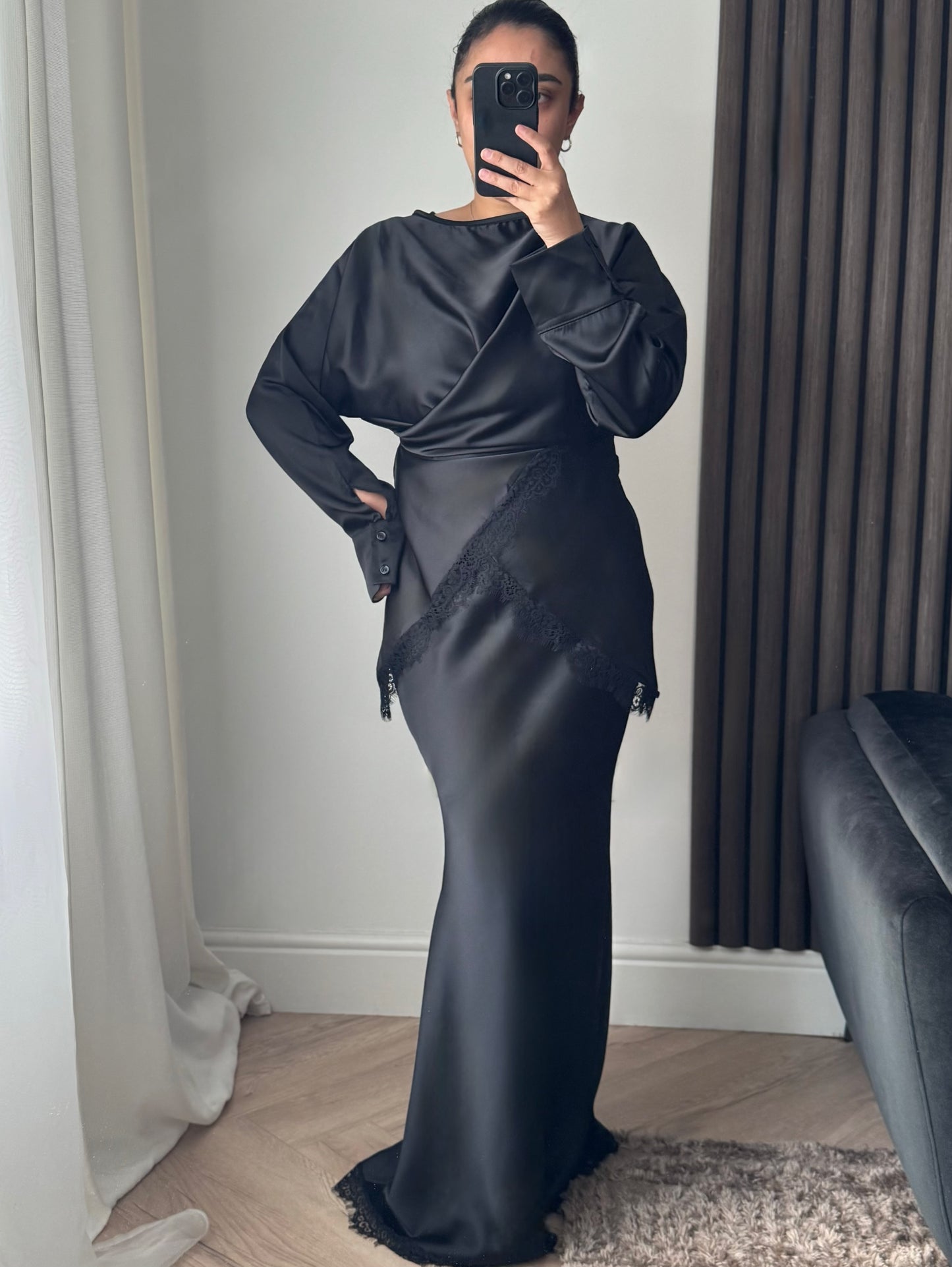 Alia Tie Wrap Lace Top And Skirt Set In Black