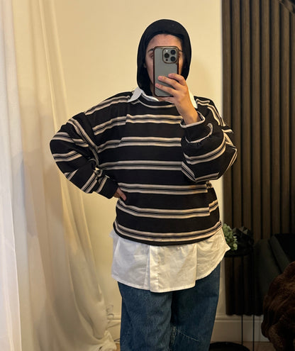 Striped White Shirt Jumper In Black