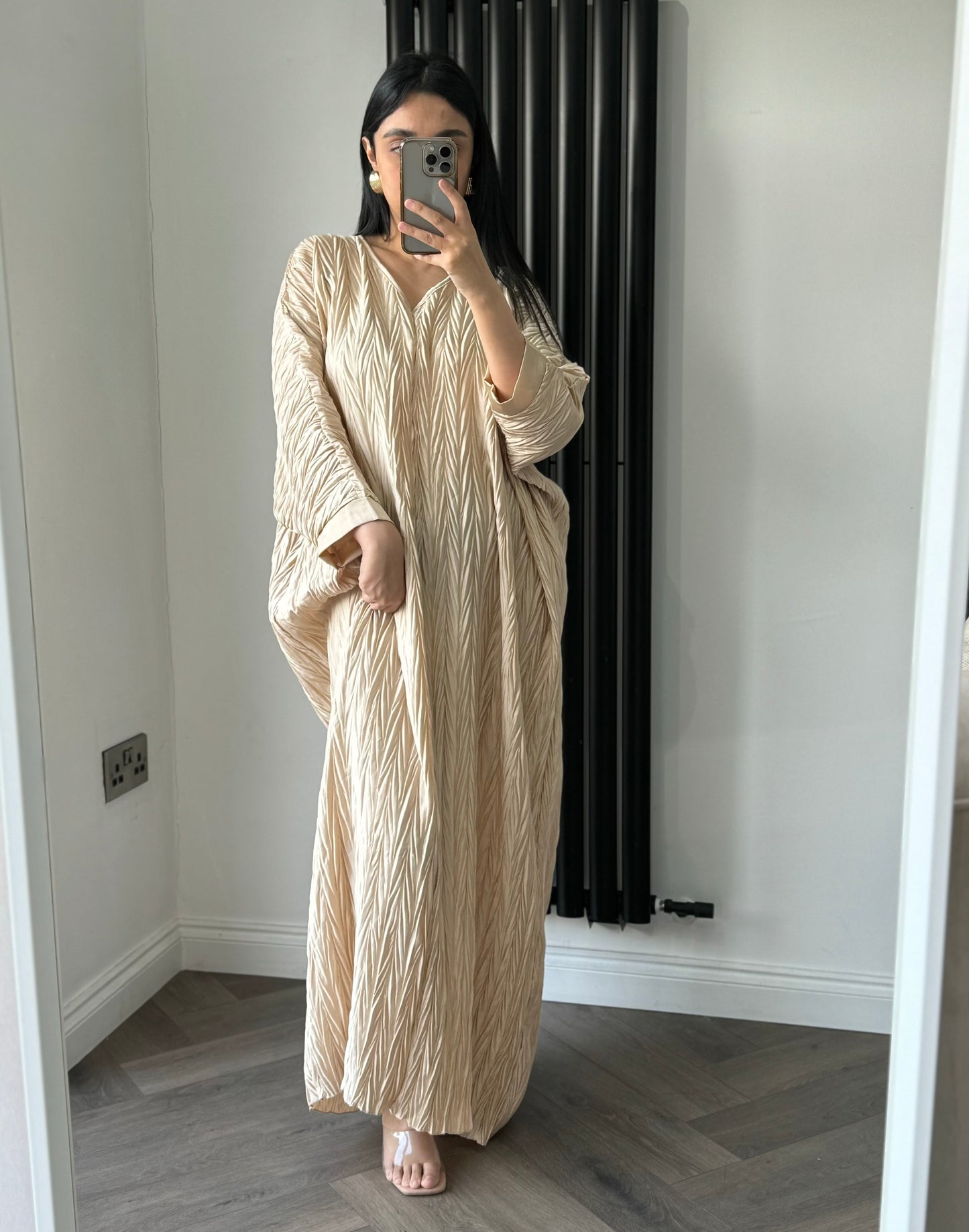 Adara Crinkle Abaya Dress In Light Gold