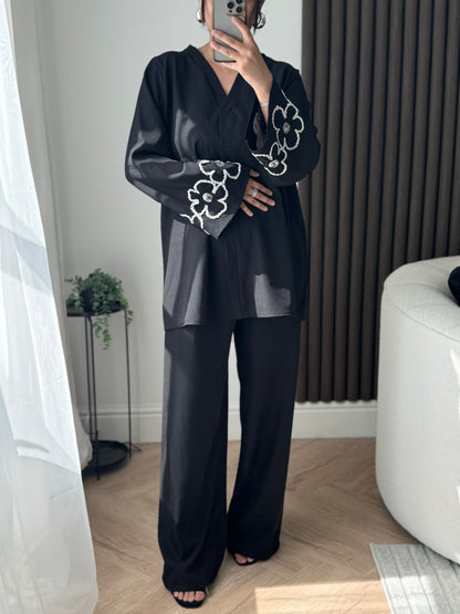 Maha Two Piece Set With Flower Sleeve Detail In Black