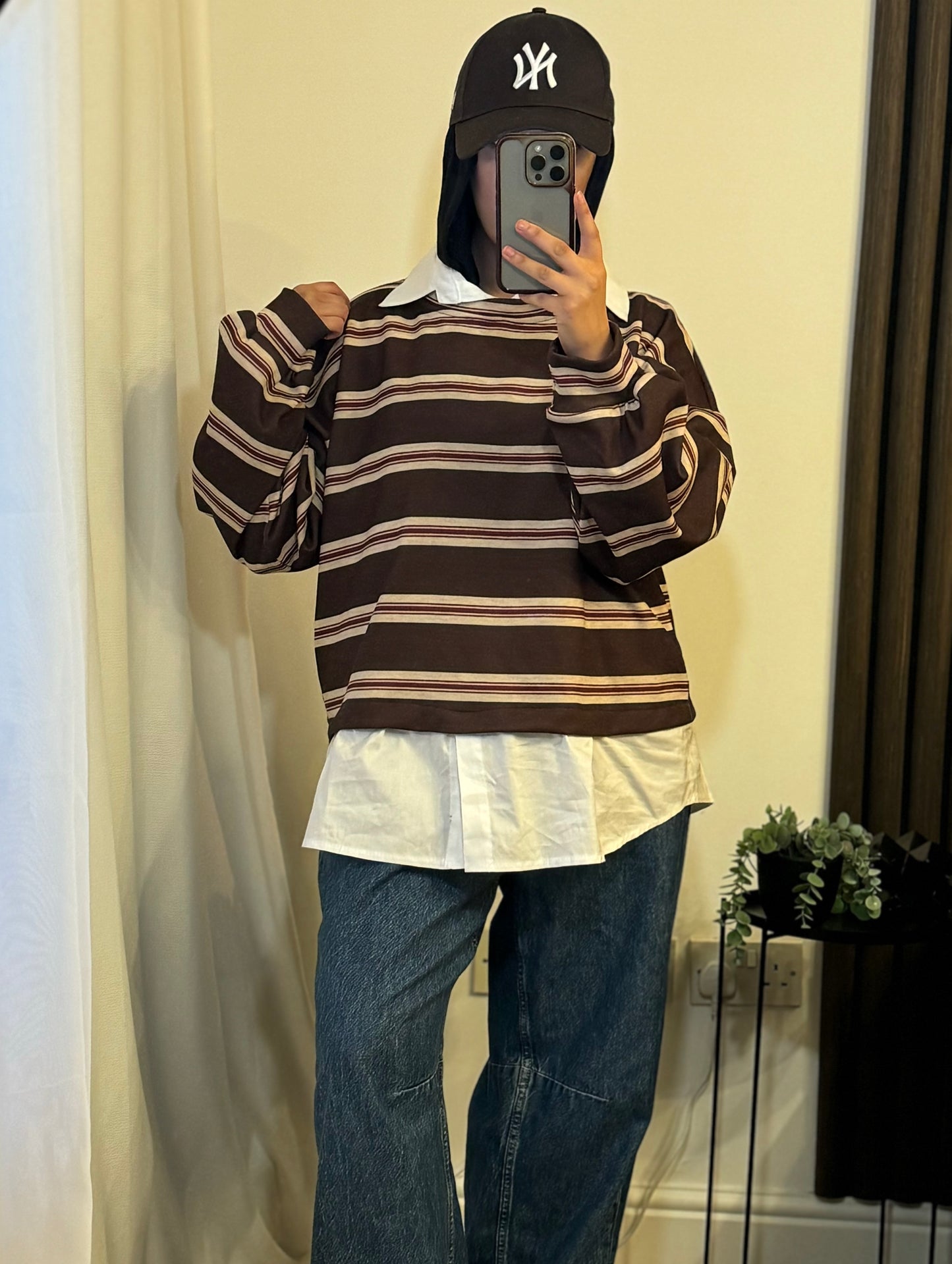 Striped White Shirt Jumper In Brown