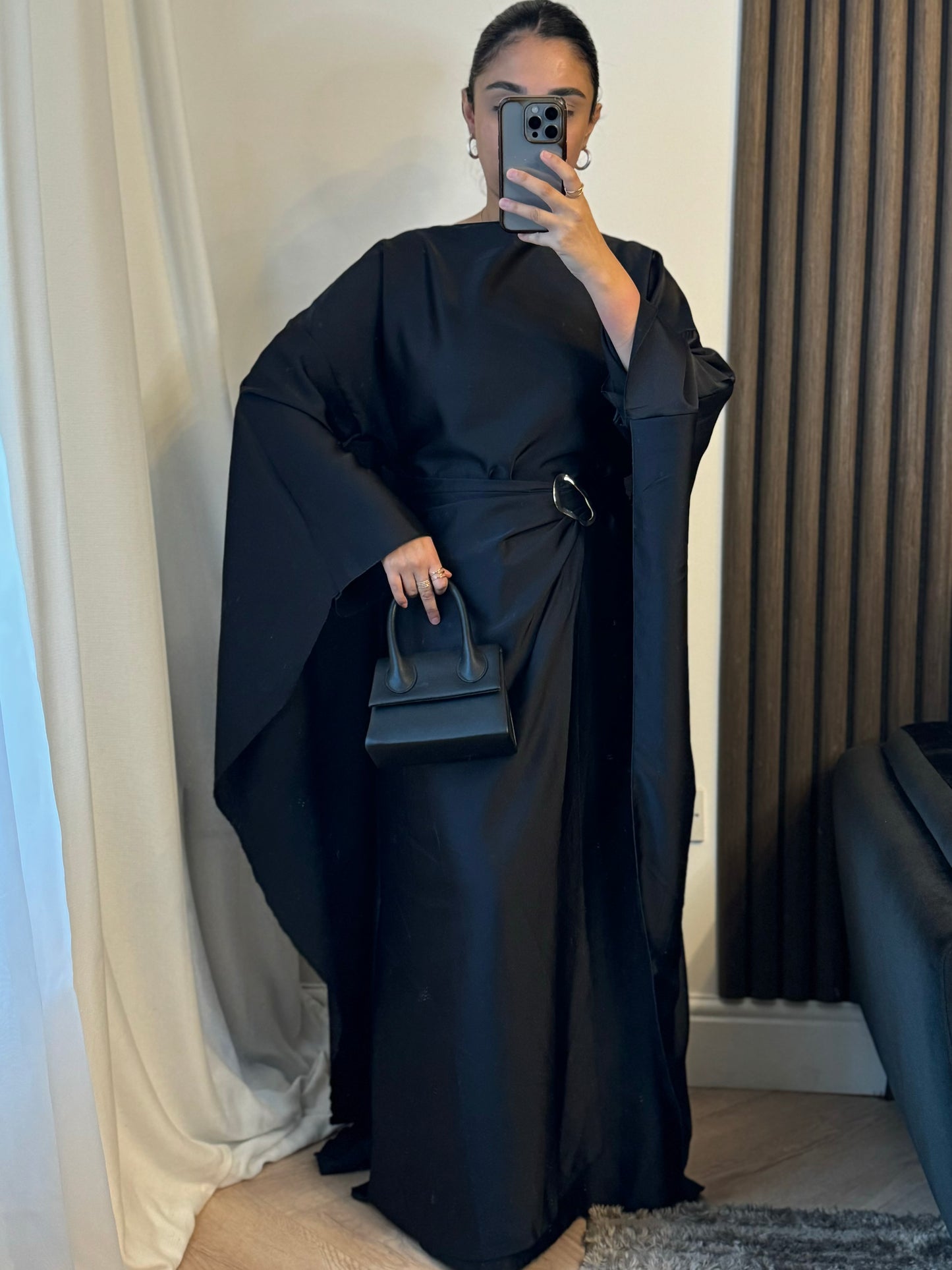 Rana Cape Gold Belt Detail Dress In Black