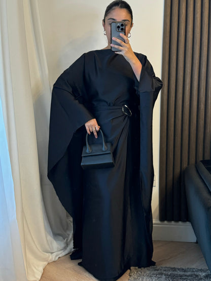 Rana Cape Gold Belt Detail Dress In Black