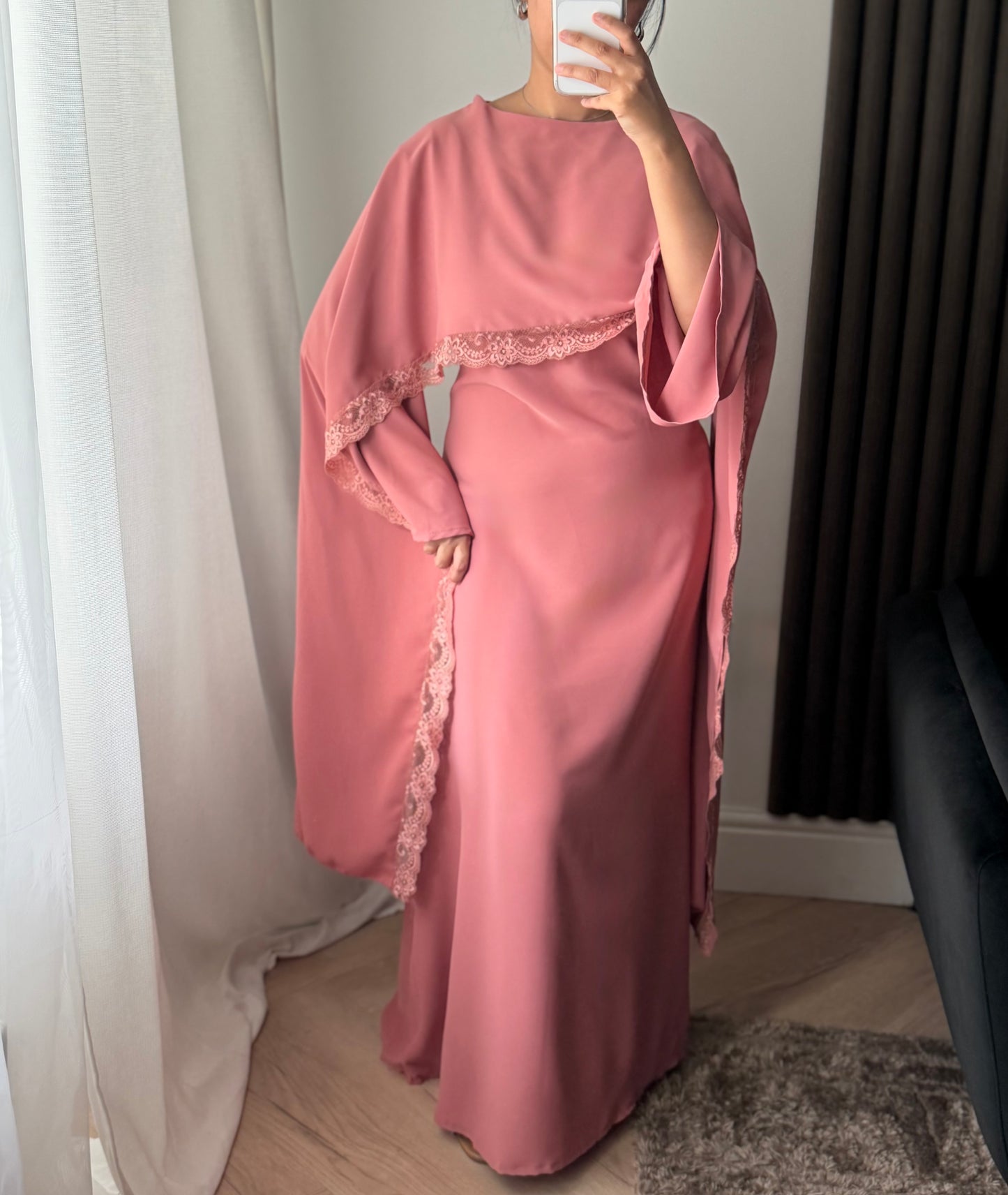 Lace Trim Cape Dress in Pink