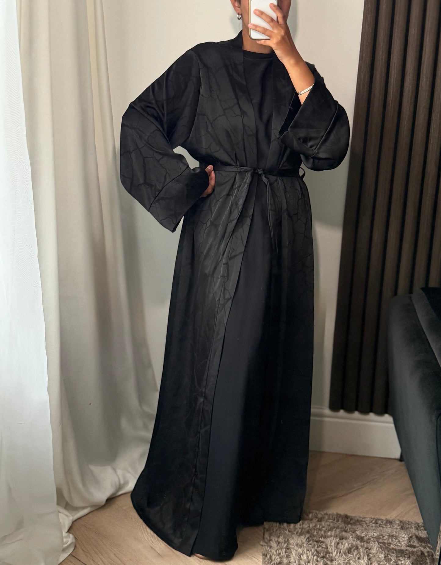Aziza Open Abaya Set In Black