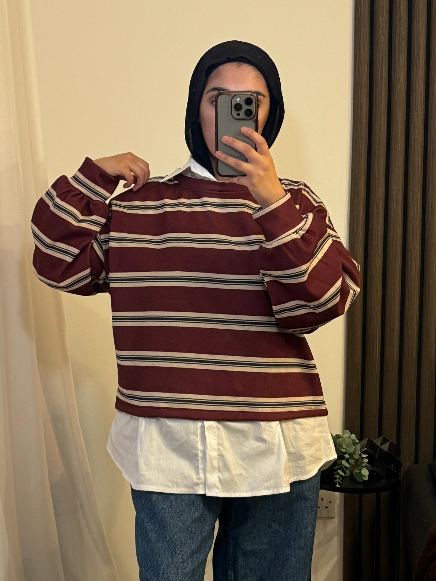 Striped White Shirt Jumper In Red