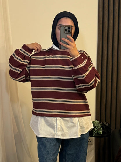 Striped White Shirt Jumper In Red