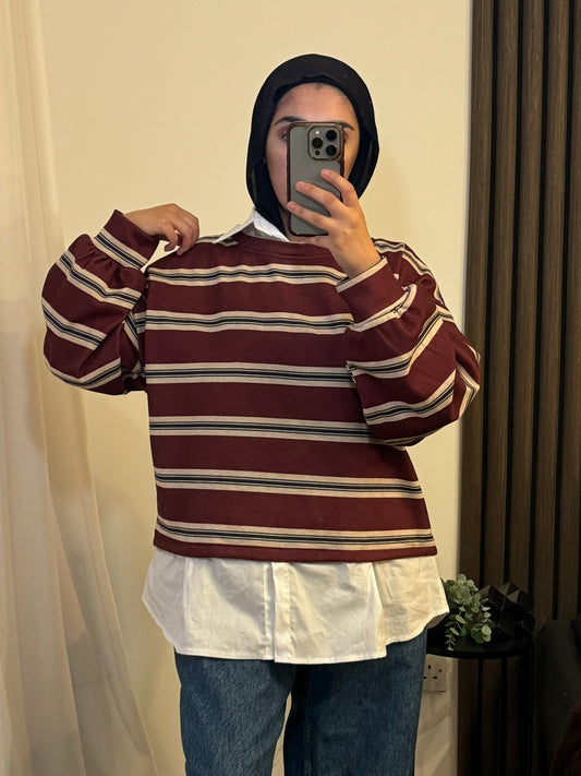 Striped White Shirt Jumper In Red