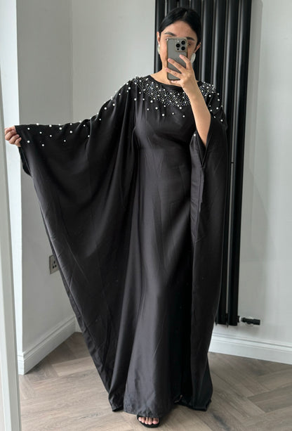 Eva Pearled Neck Batwing Dress In Black