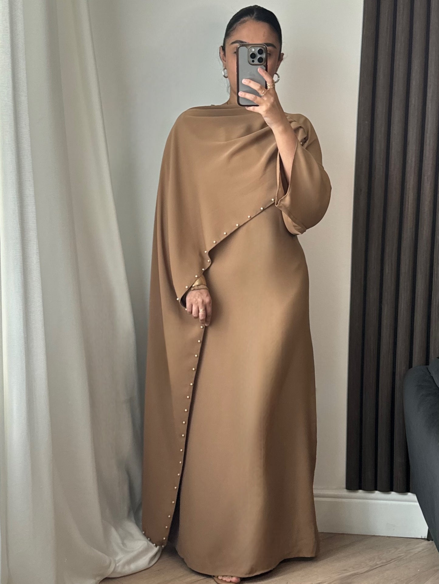 Ayda Pearl Scarf Dress In Caramel