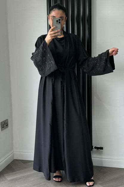 Dana Two Piece Long Jacket Set In Black