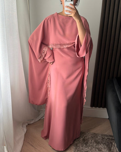 Lace Trim Cape Dress in Pink