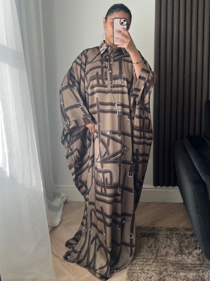 Collared Button Down Dress With Belt Design In Mocha