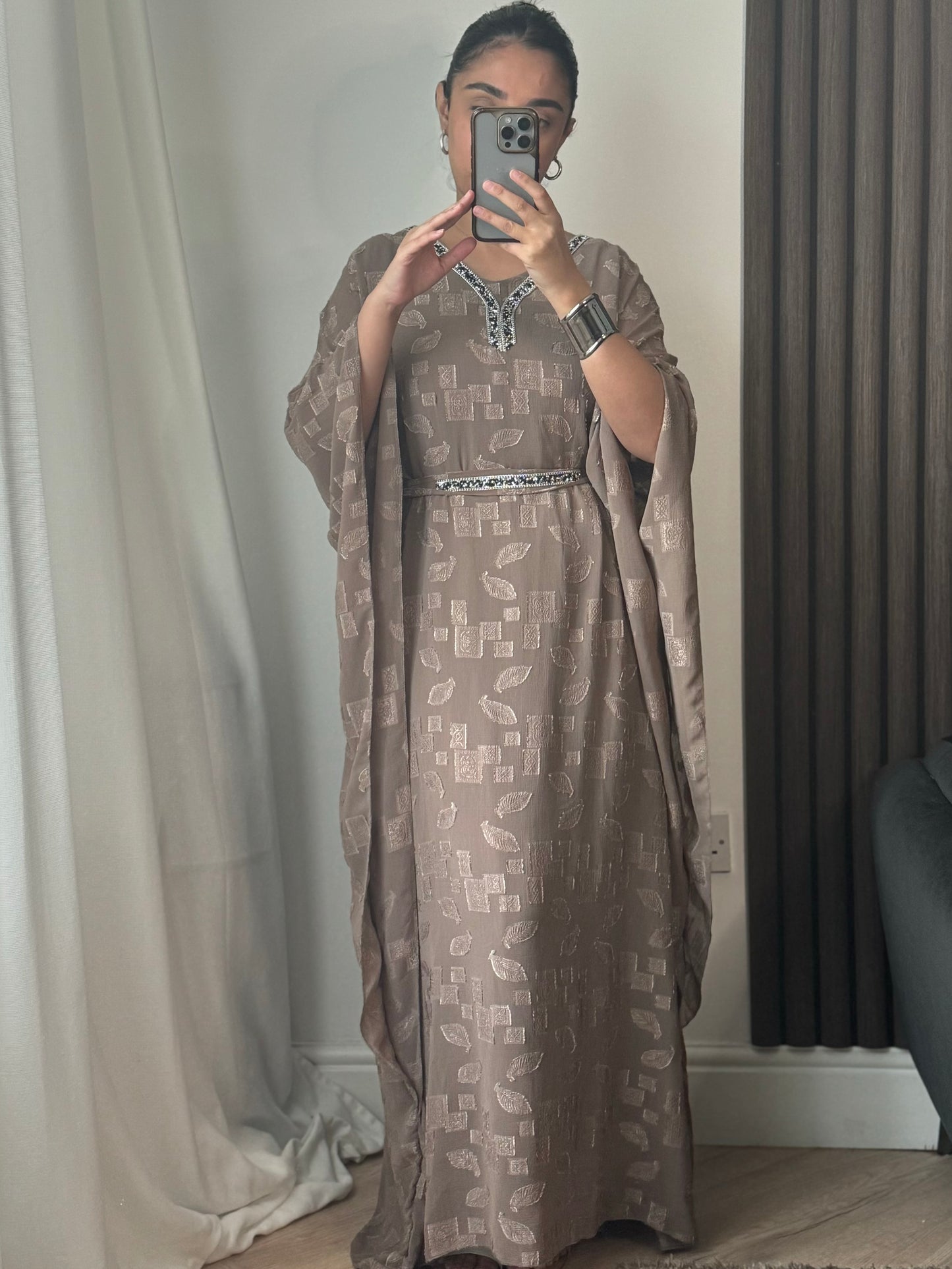 Rasha Embellished Kaftan In Taupe